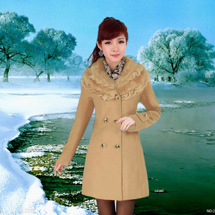 2015冬新款韩版女毛呢外套女中长款修身大码女装毛领双排扣呢大衣
