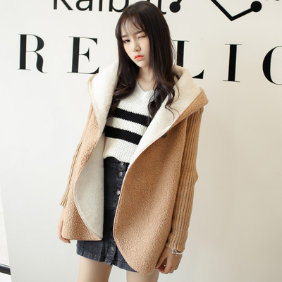 2015韩版羊羔毛外套女中长款冬款新款加绒加厚女装修身显瘦上衣