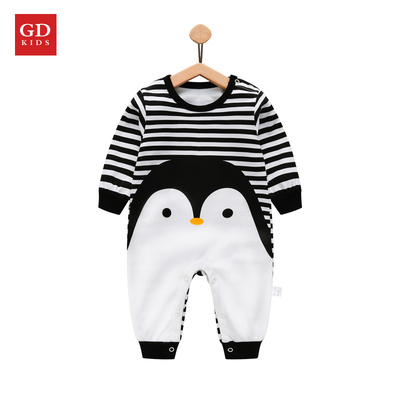 企鹅宝宝秋季纯棉儿童哈衣 长袖款条纹婴幼儿1岁2岁连体衣服