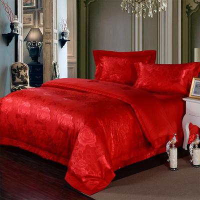 婚庆四件套大红全棉刺绣被套纯棉提花床单结婚2m大床正品床上用品