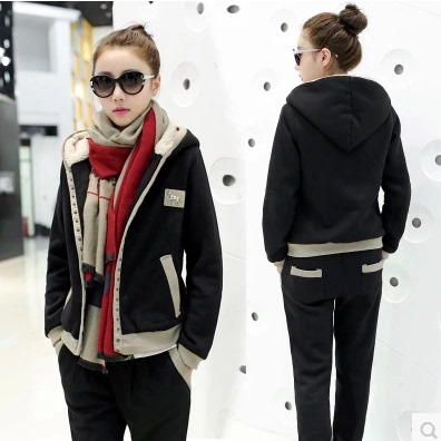 2015秋冬新款休闲运动套装女加厚加绒韩版显瘦两件套时尚卫衣套装