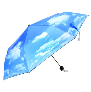伞伞发光 折叠黑胶伞蓝天白云遮阳晴雨伞超强防晒三折伞