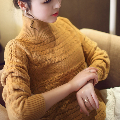 2408实拍2015韩版秋冬新款半高领下摆蕾丝款针织衫45