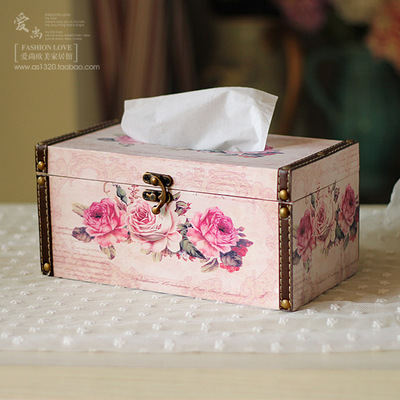 欧式复古时尚创意纯手工木制长方形纸巾盒抽纸盒餐巾纸盒家居车用