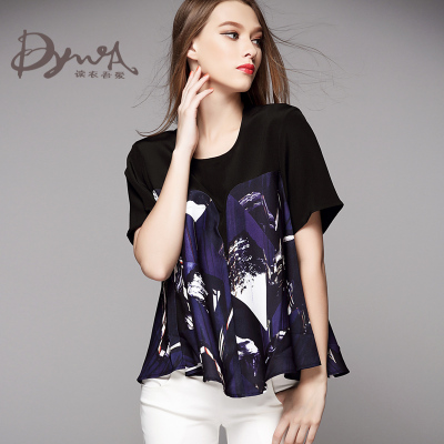 DYWA 2015夏装印花拼接短袖T恤 欧美大牌女装宽松小上衣