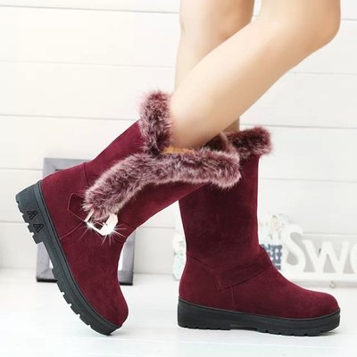 2015冬季新款韩版休闲女靴毛绒保暖中筒靴棉鞋粗跟马丁靴