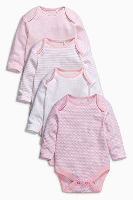 英国NEXT代购 女宝宝纯棉长袖连体三角爬服 粉色纯棉长袖T恤4件