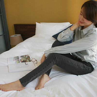 2015冬季韩版灰色修身显瘦加绒小脚水洗弹力水貂绒铅笔牛仔裤女长