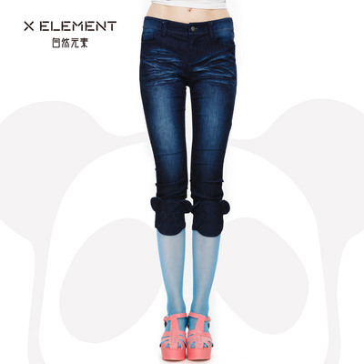 自然元素2015夏装新款韩版贴布熊猫女装八分牛仔裤