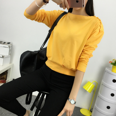 实拍2016年春季韩女装圆领蝙蝠袖宽松打底衫t恤