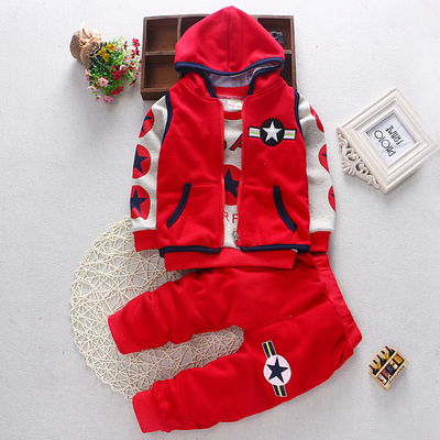 2015新款男童冬装儿童卫衣三件套加厚宝宝婴幼儿套装1-2-3岁衣服