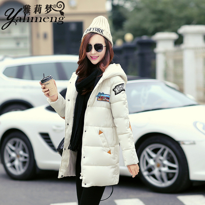 棉衣女中长款2015冬季新款韩版卡通图案加厚连帽大码棉服棉袄外套