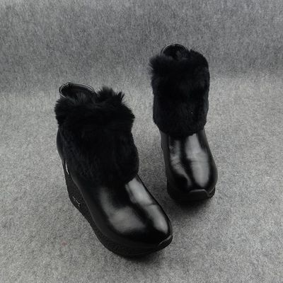 爱魅尚典2015冬季棉靴坡跟厚底侧拉链女靴加厚绒短靴兔毛高跟裸靴