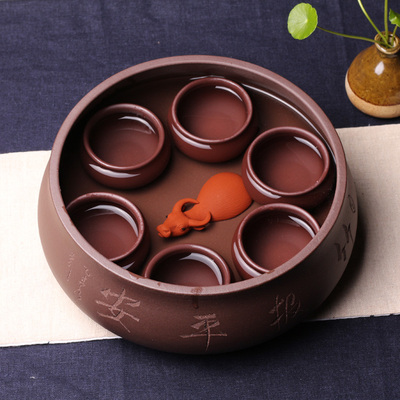 宜兴大号手工精品紫砂茶洗 陶瓷粗陶水洗笔洗功夫茶具套装 金鱼缸