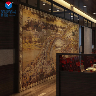 欧诺拉会议大堂餐客厅电视背景墙瓷砖艺术彩雕刻中式清明上河图