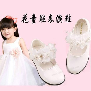 韩国白色女童公主鞋单鞋冬大童童鞋演出儿童皮鞋花童鞋子秋冬33码