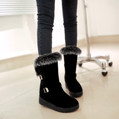 2014冬季雪地靴女短靴磨砂加厚平跟中筒靴兔毛平底女棉鞋妈妈靴子