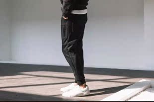 新款2015年长裤中腰男士韩版修身运动休闲潮男黑色小脚卫裤加绒男