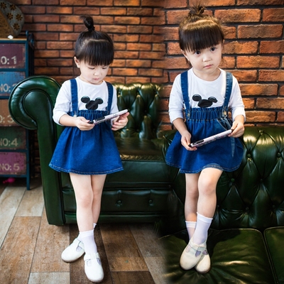 2016秋装韩版新款女童装长袖+裙子女宝宝1-2-3-4岁半背带套装裙潮