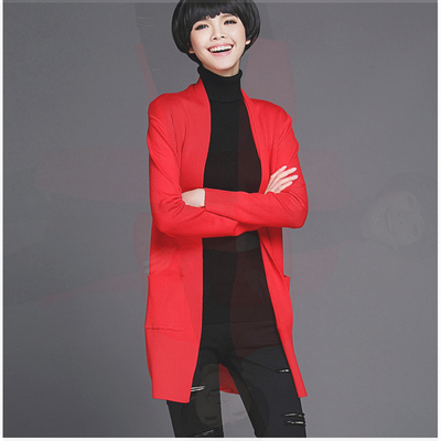2015秋季韩版新款女装大码女式开衫中长款毛衣外搭薄款针织衫外套