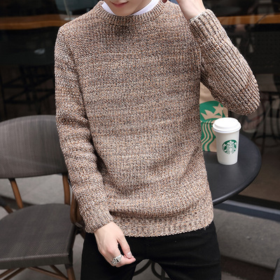 新款毛衣男士韩版修身学生粗毛线衣男羊毛衫青少年纯色加厚针织衫