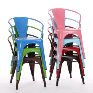 扶手餐椅铁艺围椅铁皮椅咖啡餐厅座椅欧式复古做旧工业椅金属椅子