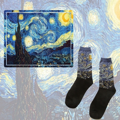 2015秋冬季新品复古文艺世界名画系列男士纯棉中筒袜子潮流短袜