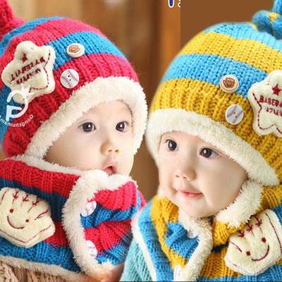韩版秋冬婴儿帽子男女宝宝针织毛线套头帽6-12个月护耳保暖儿童帽