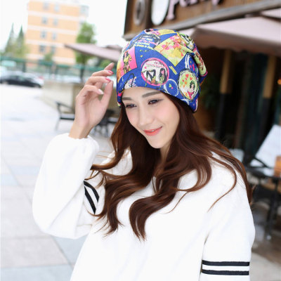 买2送1韩版女秋冬圈圈拼图头巾帽子女士套头帽时尚产妇月子堆堆帽