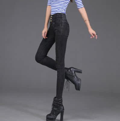 新款韩版时尚外穿三纽扣高弹力显瘦小脚裤铅笔裤