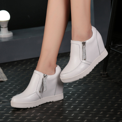2015新款秋季女鞋隐形内增高深口单鞋 韩版时尚坡跟真皮休闲裸靴
