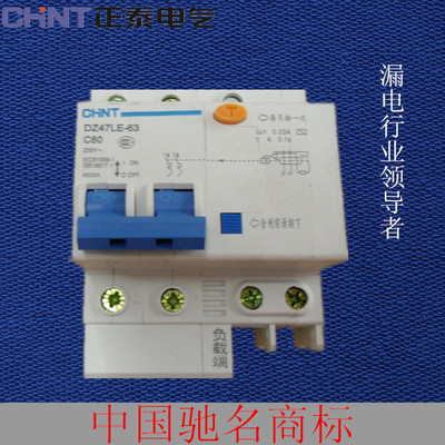 正泰漏电开关 DZ47LE-63 2P C60A 2P63A 触电保护器漏电断路器