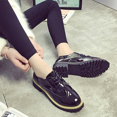 2016新品韩版英伦风布洛克女鞋系带学院风女生鞋子低跟粗跟小皮鞋