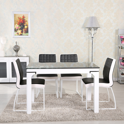 黑白色 钢化玻璃餐桌大理石餐桌椅组合现代简约饭桌烤漆实木家具