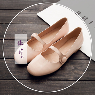 【微芹°】春季新款玛丽珍甜美方头平底芭蕾舞鞋复古森女漆皮单鞋