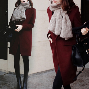 韩国代购2015秋冬韩版中长款羊毛呢外套女气质小香风时尚茧型大衣