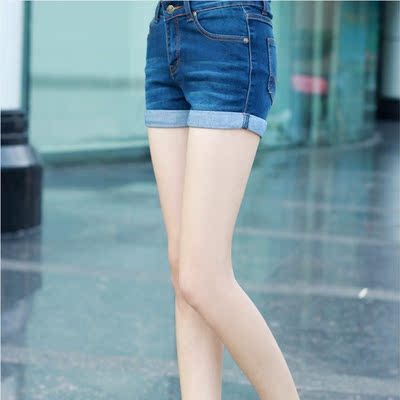 2015夏季新款胖妹妹棉弹力韩版修身显瘦紧身高腰挽边女式牛仔短裤