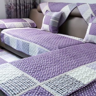 简约现代全棉防滑沙发垫布艺坐垫套扶手靠背巾英伦格调浅咖啡紫色