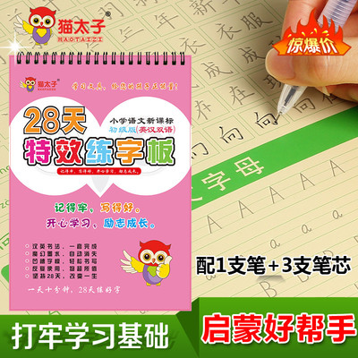 猫太子练字王 28天特效英汉双语楷书凹槽练字板初级小学生练字贴
