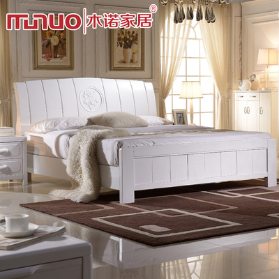 木诺 实木床 橡木床 双人床 白色现代韩式床 1.5 1.8米储物高箱床