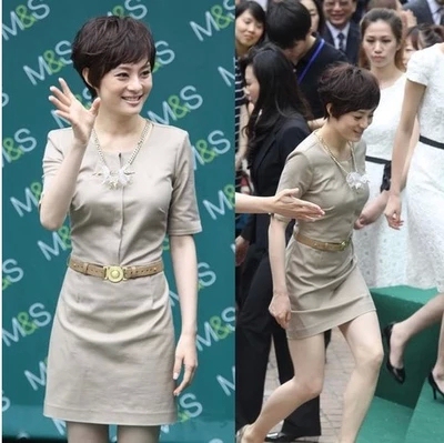 韩国代购2015春夏新款女装明星同款修身显瘦时尚短袖气质连衣裙女