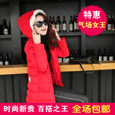 冬季新款韩版连帽中长款棉衣女 加厚显瘦棉外套百搭纯色修身上衣