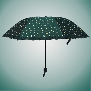 双爱心黑胶变色绸花边遮阳伞超强防晒防紫外线折叠太阳伞晴雨伞