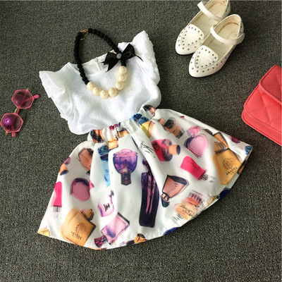 韩版套装2015夏季新品女童儿童T恤短裙半裙两件套宝宝套装潮