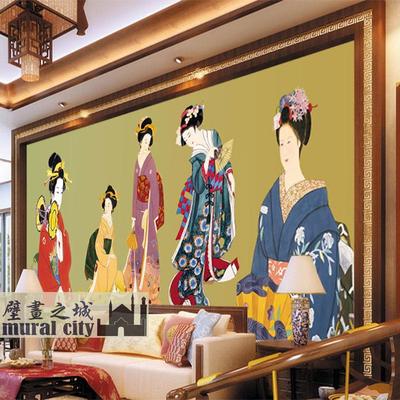 日本日式仕女美女墙纸壁纸大型壁画料理店酒店餐厅电视沙发背景墙