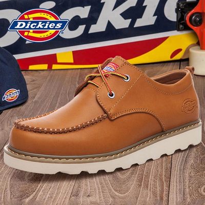 Dickies男士鞋冬季真皮休闲英伦工装潮鞋马丁低帮厚底大头皮鞋子