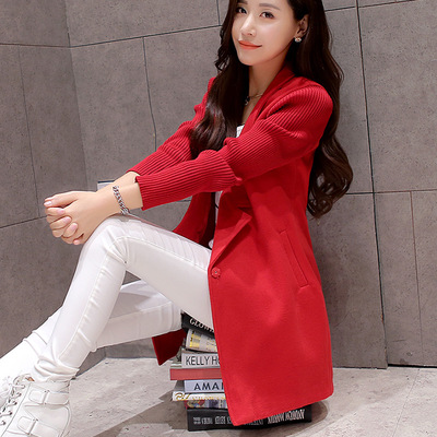 2015秋冬新款韩版女装大翻领修身显瘦单扣中长款毛呢风衣