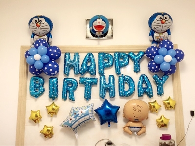 包邮男女宝宝生日气球套餐男孩哆啦A梦Doraemo机器猫派对装饰气球