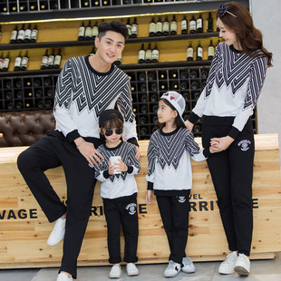 亲子装秋款2016新款韩版母子母女大码纯棉卫衣时尚秋季长袖套装