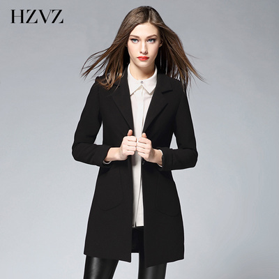HZVZ欧美简约2016秋装新款修身显瘦一粒扣风衣中长款小西装女外套